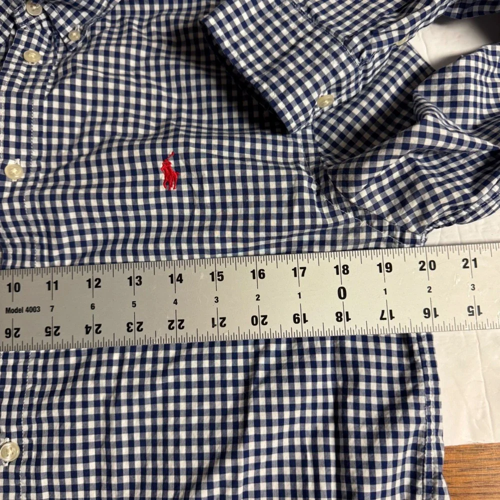 Ralph Lauren Boys XL 18-20 Navy White Gingham Button Down Shirt Long Sleeve Pony